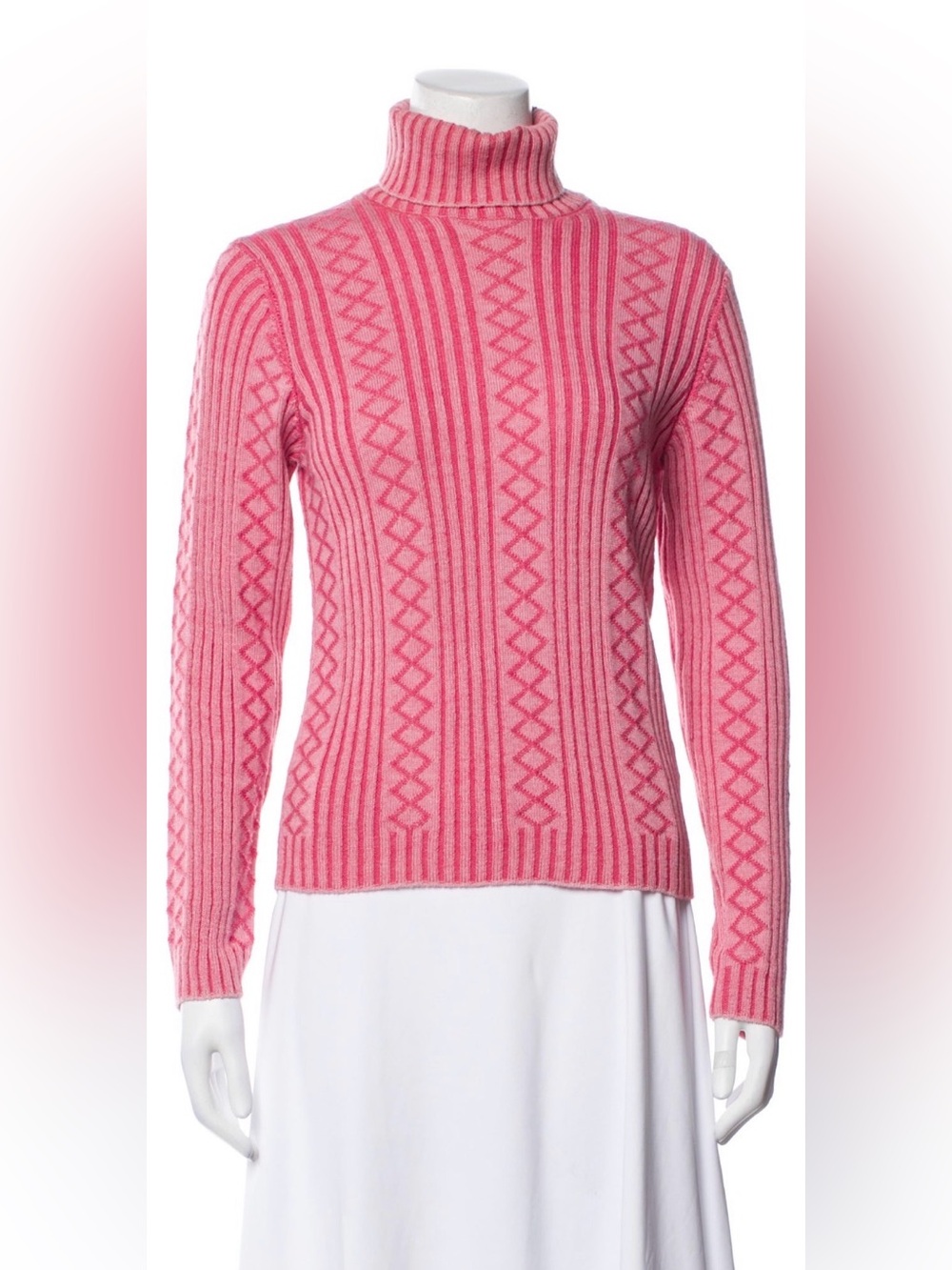 Marc Jacobs Runway Spring 2020 Pink Ribbed Cable Knit Turtleneck Sweater Size L
